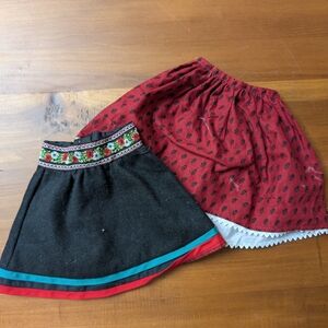 Red and Black Skirt Set with Embroidered Detail